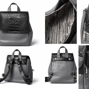 Grey & Black Croc Embossed Mini Backpack. Silver hardware/Convertible Strap.